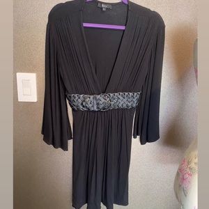 SKY 3/4 Sleeve Deep Plunge Black Dress